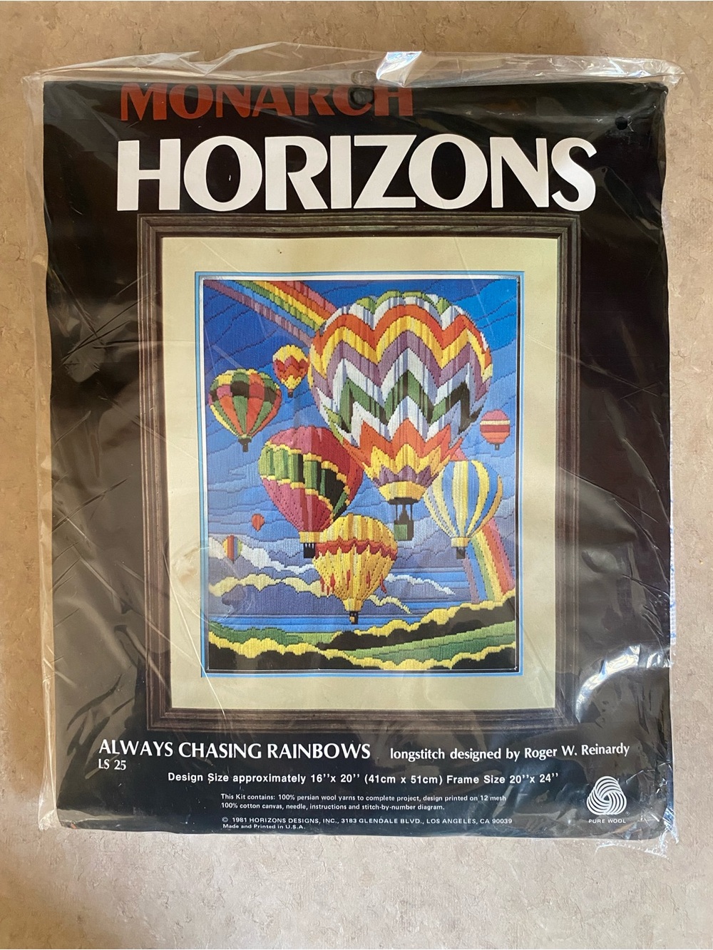 New 1981 Monarch Horizons Always Chasing Rainbows Long Stitch Kit 16 x 20 LS-25